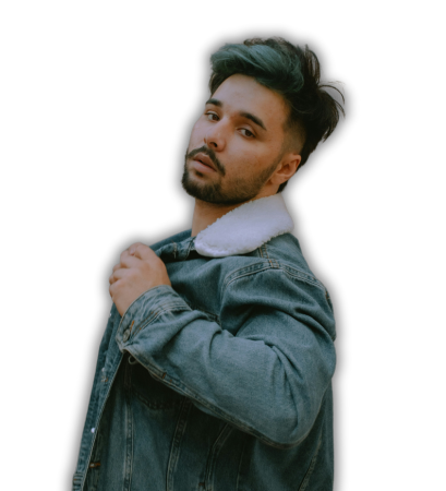 man with blue colored hair